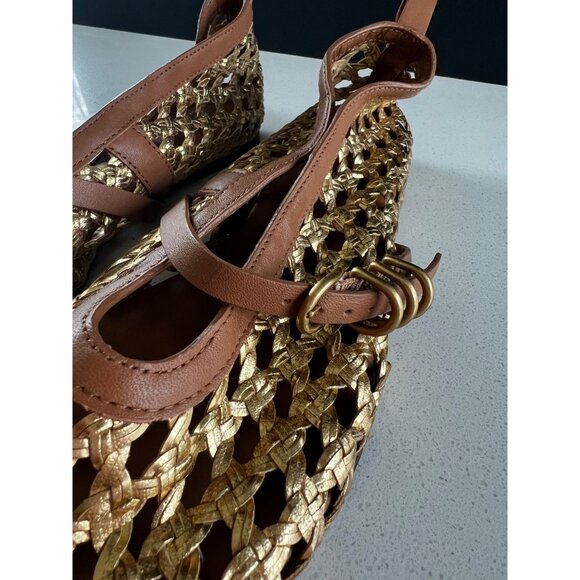 rag & bone Spire Woven gold brown leather Mary Janes flats size 38 - Picture 4 of 11